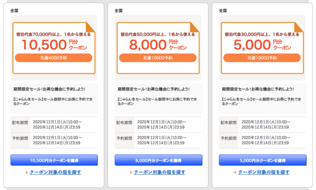 じゃらんクーポン一例