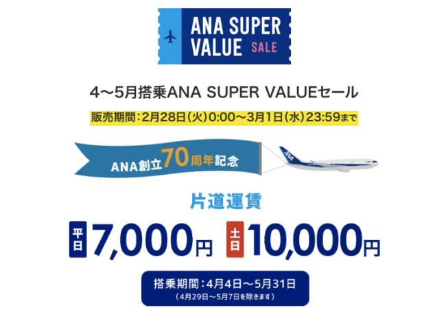 4〜5月搭乗ANA SUPER VALUEセール