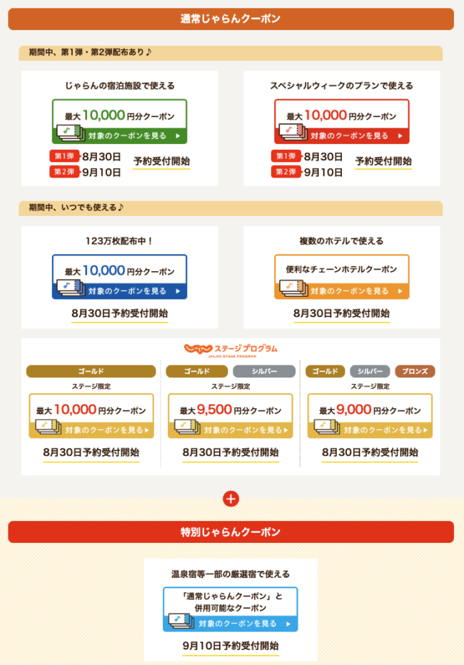 じゃらんスペシャルWEEK、8-9月スケジュール