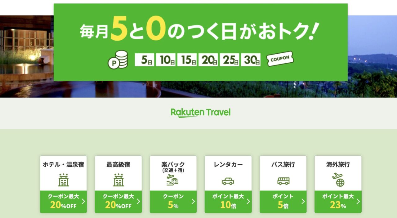 楽天トラベル5と0のつく日