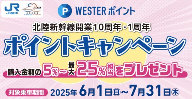 北陸新幹線10周年・1周年特別企画！北陸新幹線利用でWESTERポイントプレゼントキャンペーン