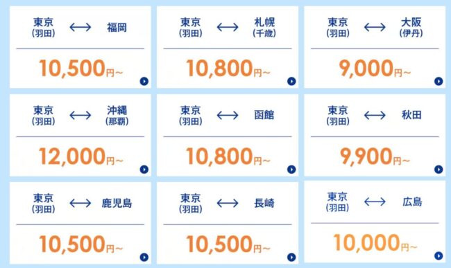 主なセール対象路線(片道料金)