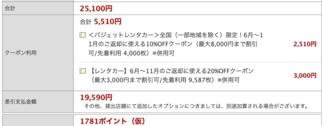 楽天トラベルスーパーセールでレンタカー予約